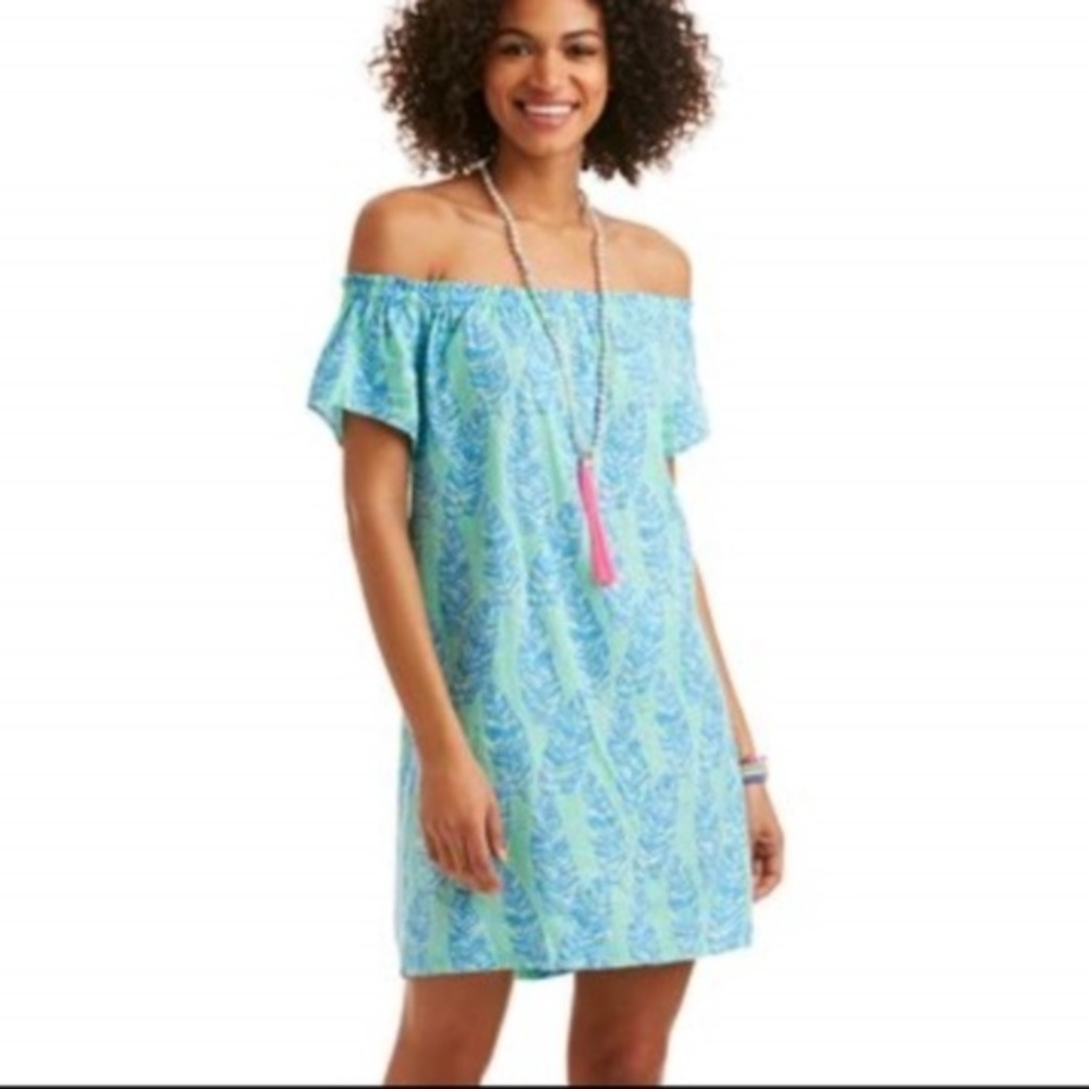 VINEYARD VINES Palm Print Off the Shoulder Dress